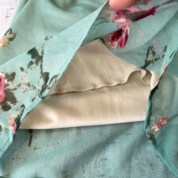 Floral Mint Green Lined Short & Bodice/ Sheer Back Romper USA Made 🇺🇸  Medium - Picture 3 of 9
